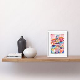 "Artery8 Wall Art Print Abstract Kitchen Cups & Saucers Folk Artwork Framed 9X7 Inch in White - Size: W7"" x H9""" - thumbnail 2