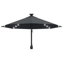 Berkfield Home Wall-mounted Parasol with LEDs & Metal Pole 300 cm Anthracite in Black - thumbnail 4