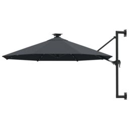 Berkfield Home Wall-mounted Parasol with LEDs & Metal Pole 300 cm Anthracite in Black - thumbnail 1