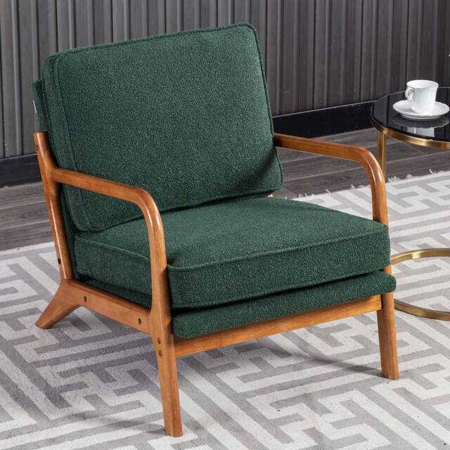Matteo Mid-Century Modern Emerald Boucle Accent Armchair with Wood Frame in Green - image 1