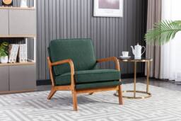 Matteo Mid-Century Modern Emerald Boucle Accent Armchair with Wood Frame in Green - thumbnail 7