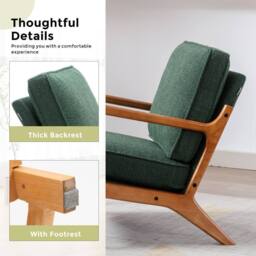 Matteo Mid-Century Modern Emerald Boucle Accent Armchair with Wood Frame in Green - thumbnail 3