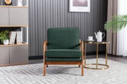 Matteo Mid-Century Modern Emerald Boucle Accent Armchair with Wood Frame in Green - thumbnail 6