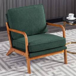 Matteo Mid-Century Modern Emerald Boucle Accent Armchair with Wood Frame in Green - thumbnail 1