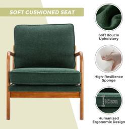 Matteo Mid-Century Modern Emerald Boucle Accent Armchair with Wood Frame in Green - thumbnail 2