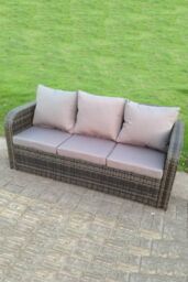 Fimous PE Rattan Garden Furniture Set Adjustable Chair Sofa Lounge 3 Seater Sofa Oblong Rectangular Dining Table Footstool in Dark Grey - thumbnail 5