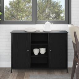 Berkfield Home Sideboard Black Oak 100x35x70 cm Engineered Wood & Steel - Size: 100 x 35 x 70 cm