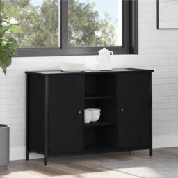 Berkfield Home Sideboard Black Oak 100x35x70 cm Engineered Wood & Steel - Size: 100 x 35 x 70 cm - thumbnail 4