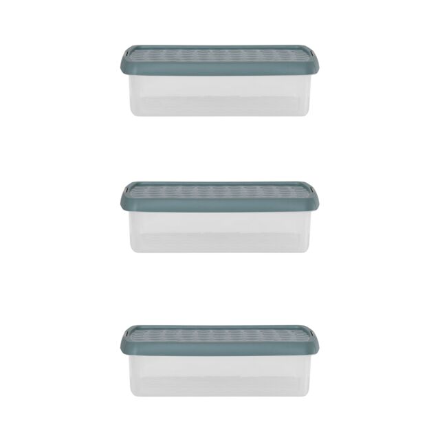 Wham Clip 3x 7L Rectangular Plastic Storage Boxes with Clip Lock Lid in Green - image 1