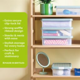 Wham Clip 3x 7L Rectangular Plastic Storage Boxes with Clip Lock Lid in Green - thumbnail 2