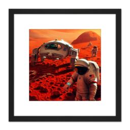 Artery8 Space NASA Humans On Mars Planet Rover Illustration 8X8 Inch Square Wooden Framed Wall Art Print Picture with Mount in Black - thumbnail 1