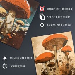 Artery8 Set of 3 Earthy Orange Mushrooms Ceps Wild Edible Fungi Botanical Aesthetic Unframed Wall Art Living Room Poster Prints Pack - Size: A4 - thumbnail 4