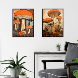 Artery8 Set of 3 Earthy Orange Mushrooms Ceps Wild Edible Fungi Botanical Aesthetic Unframed Wall Art Living Room Poster Prints Pack - Size: A4 - thumbnail 6