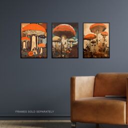 Artery8 Set of 3 Earthy Orange Mushrooms Ceps Wild Edible Fungi Botanical Aesthetic Unframed Wall Art Living Room Poster Prints Pack - Size: A4 - thumbnail 2
