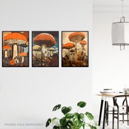 Artery8 Set of 3 Earthy Orange Mushrooms Ceps Wild Edible Fungi Botanical Aesthetic Unframed Wall Art Living Room Poster Prints Pack - Size: A4 - thumbnail 3