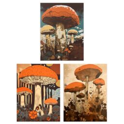 Artery8 Set of 3 Earthy Orange Mushrooms Ceps Wild Edible Fungi Botanical Aesthetic Unframed Wall Art Living Room Poster Prints Pack - Size: A4 - thumbnail 1