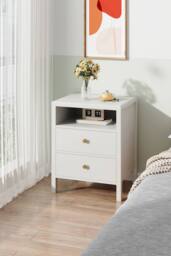 Living and Home 2Pcs Bedside Tables with Charging Station & Drawers in White - thumbnail 2