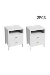 Living and Home 2Pcs Bedside Tables with Charging Station & Drawers in White - thumbnail 1