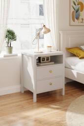 Living and Home 2Pcs Bedside Tables with Charging Station & Drawers in White - thumbnail 4