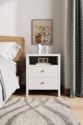 Living and Home 2Pcs Bedside Tables with Charging Station & Drawers in White - thumbnail 5