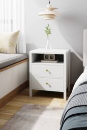 Living and Home 2Pcs Bedside Tables with Charging Station & Drawers in White - thumbnail 3