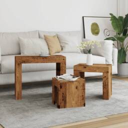 Berkfield Home Nesting Coffee Tables 3 pcs Old Wood Engineered Wood in Brown - thumbnail 3