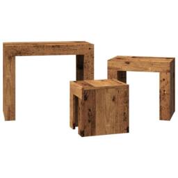 Berkfield Home Nesting Coffee Tables 3 pcs Old Wood Engineered Wood in Brown - thumbnail 5