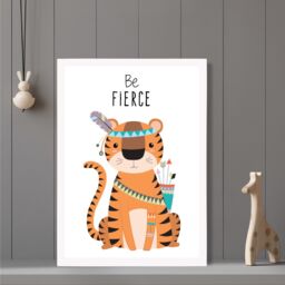 ARTZE Be Fierce Tiger Tribal Animal Quote Framed Print SIZE: A3 with White Frame in Orange - Size: A4 - thumbnail 2