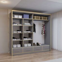 Sliding Wardrobes 4U Modern High Gloss Sliding Wardrobe with LED Light 203cm x 220cm in Grey - Size: 203 cm x 220 cm - thumbnail 2