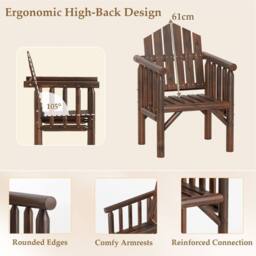 Costway Outdoor Wood Armchair Wooden Patio Dining Chair with Armrests in Brown - thumbnail 3