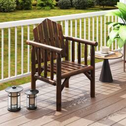 Costway Outdoor Wood Armchair Wooden Patio Dining Chair with Armrests in Brown