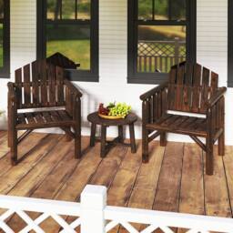 Costway Outdoor Wood Armchair Wooden Patio Dining Chair with Armrests in Brown - thumbnail 6