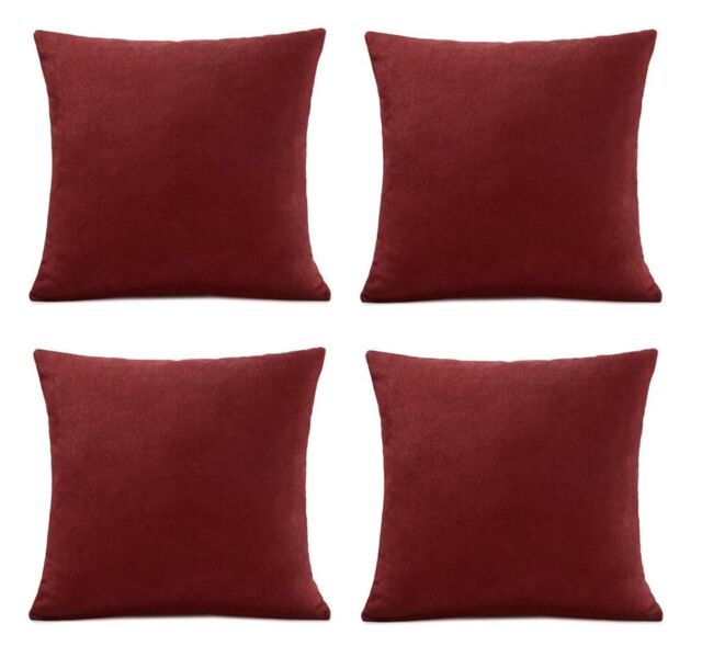 Luxury Living Set of 4 Velvet Chenille Cushions 45cm x 45cm with Removable Covers & Plush Pads - Soft, Stylish Home Décor in Red - Size: 45 cm x 45 cm - image 1
