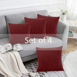 Luxury Living Set of 4 Velvet Chenille Cushions 45cm x 45cm with Removable Covers & Plush Pads - Soft, Stylish Home Décor in Red - Size: 45 cm x 45 cm - thumbnail 2