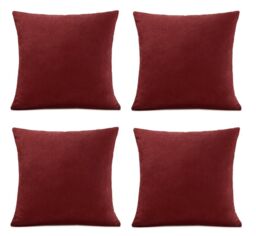 Luxury Living Set of 4 Velvet Chenille Cushions 45cm x 45cm with Removable Covers & Plush Pads - Soft, Stylish Home Décor in Red - Size: 45 cm x 45 cm - thumbnail 1