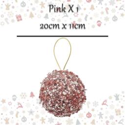 VFM e-Store Christmas Hanging Ball Decoration 20cm x 11cm Pink X 1 - Size: 20 cm x 11 cm - thumbnail 2