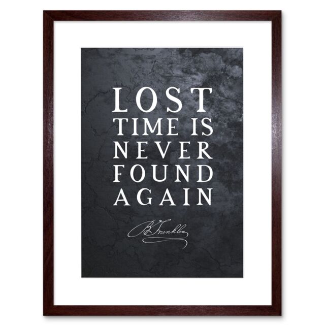 "Artery8 Wall Art Print Slate Quote Benjamin Franklin Lost Time Artwork Framed 9X7 Inch in Brown - Size: W7"" x H9""" - image 1