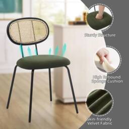 VOGREX Dining Chairs Set of 2 Mid-Century Kitchen Chair w Rattan in Green - thumbnail 4