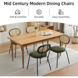 VOGREX Dining Chairs Set of 2 Mid-Century Kitchen Chair w Rattan in Green - thumbnail 6