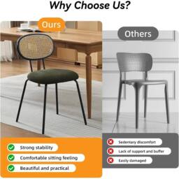 VOGREX Dining Chairs Set of 2 Mid-Century Kitchen Chair w Rattan in Green - thumbnail 5