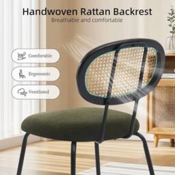 VOGREX Dining Chairs Set of 2 Mid-Century Kitchen Chair w Rattan in Green - thumbnail 3