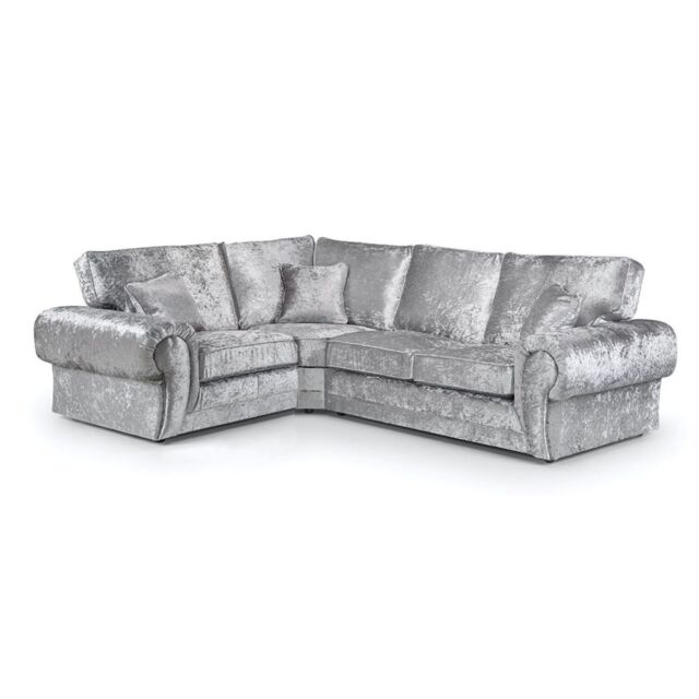 Furnishings For Less UK Chelsea Crushed Velvet Large 4 Seater Corner Sofa 1 Corner 2 Rolled Arms in Silver - image 1