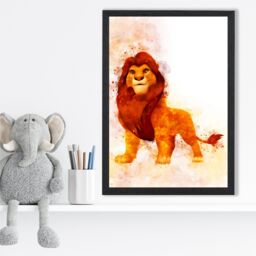 ARTZE Simba Watercolour Lion King Framed Print SIZE: A2 with Black Frame in Orange - Size: A4 - thumbnail 2