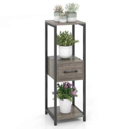 KORVIXA 3 Tier Tall Metal Plant Stand Indoor Plant Table Display Shelf in Grey - thumbnail 1