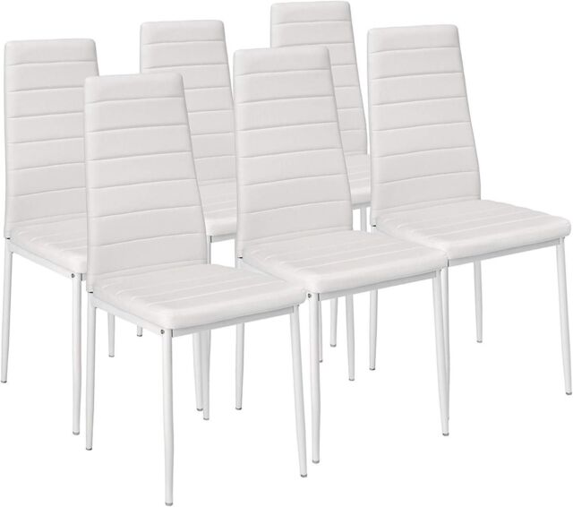 KOSY KOALA Dining Chairs Set of 6 White Leather Kitchen Chairs in Black - image 1