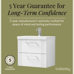 Balterley Wall Hung 2 Drawers Vanity Unit - Thin-Edge Basin 600mm, Satin White - thumbnail 6