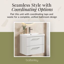 Balterley Wall Hung 2 Drawers Vanity Unit - Thin-Edge Basin 600mm, Satin White - thumbnail 7