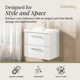 Balterley Wall Hung 2 Drawers Vanity Unit - Thin-Edge Basin 600mm, Satin White - thumbnail 2