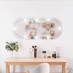 Berkfield Home Wall Mirror with LED Lights 40x90 cm Glass Oval in Silver - thumbnail 2