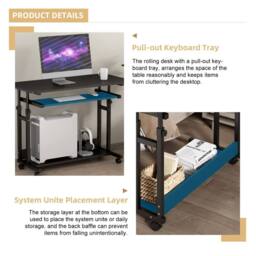 Dprodo Portable Computer Desk with Movable Wheels in Black - thumbnail 6